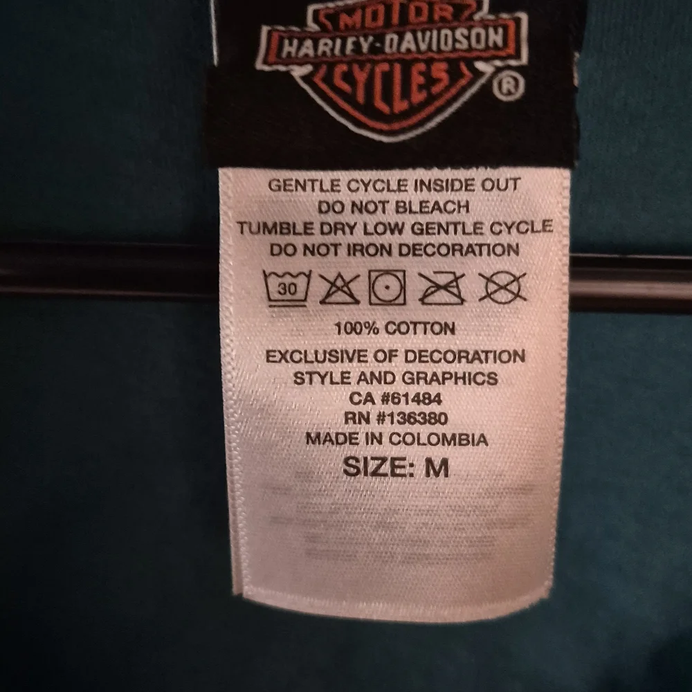 Harley Davidson Women's Medium Greenish Blue V Neck Fringe Tank Top EUC - Picture 3 of 4